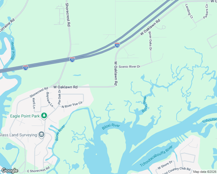 map of restaurants, bars, coffee shops, grocery stores, and more near 9511 West Oaklawn Road in Biloxi