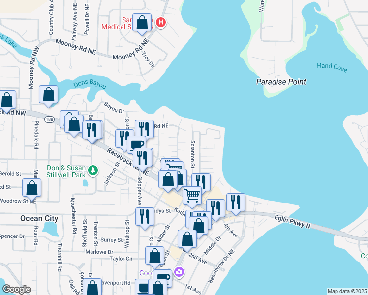 map of restaurants, bars, coffee shops, grocery stores, and more near 2261 Whitman Lane in Fort Walton Beach