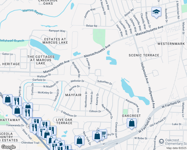 map of restaurants, bars, coffee shops, grocery stores, and more near 1101 Desmonde Drive in Pensacola