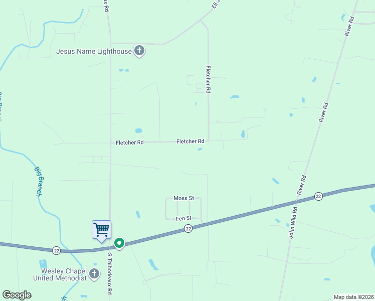 map of restaurants, bars, coffee shops, grocery stores, and more near 22202 Fletcher Road in Ponchatoula