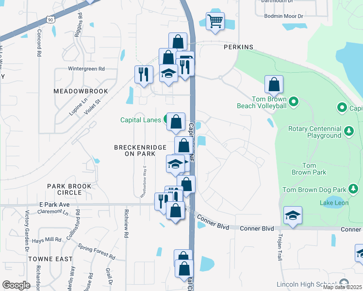 map of restaurants, bars, coffee shops, grocery stores, and more near 2924 Crescent Drive in Tallahassee