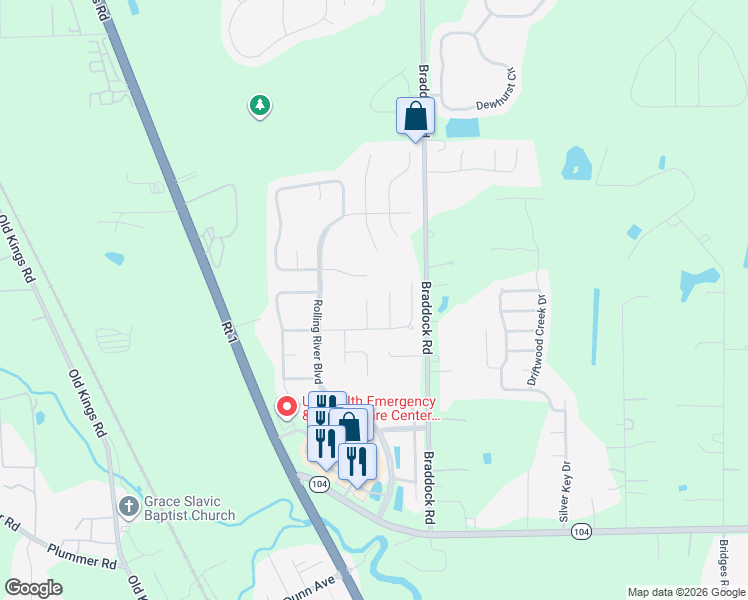 map of restaurants, bars, coffee shops, grocery stores, and more near 11649 Rainbow Springs Court in Jacksonville