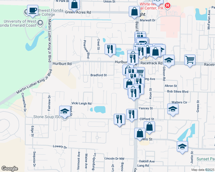 map of restaurants, bars, coffee shops, grocery stores, and more near 2807 Bradford Place Northwest in Fort Walton Beach