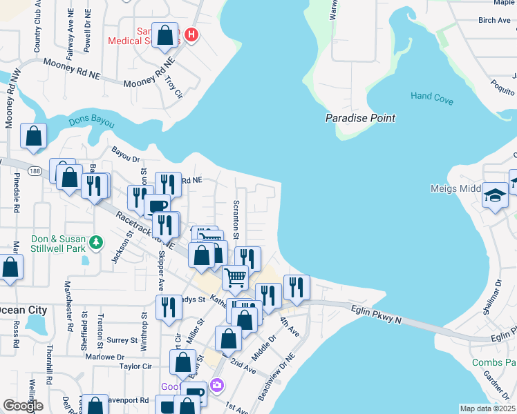 map of restaurants, bars, coffee shops, grocery stores, and more near 993 Asaro Court in Fort Walton Beach