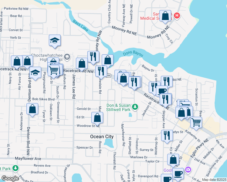 map of restaurants, bars, coffee shops, grocery stores, and more near 514 North Street in Fort Walton Beach