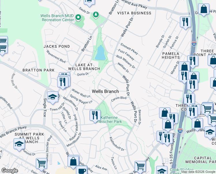 map of restaurants, bars, coffee shops, grocery stores, and more near 2204 Big Hollow Drive in Austin