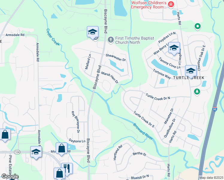map of restaurants, bars, coffee shops, grocery stores, and more near 1305 Eagle Cove Road in Jacksonville