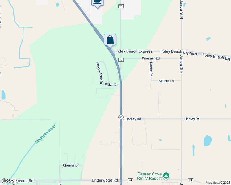 map of restaurants, bars, coffee shops, grocery stores, and more near 15226 Windbigler Drive in Foley