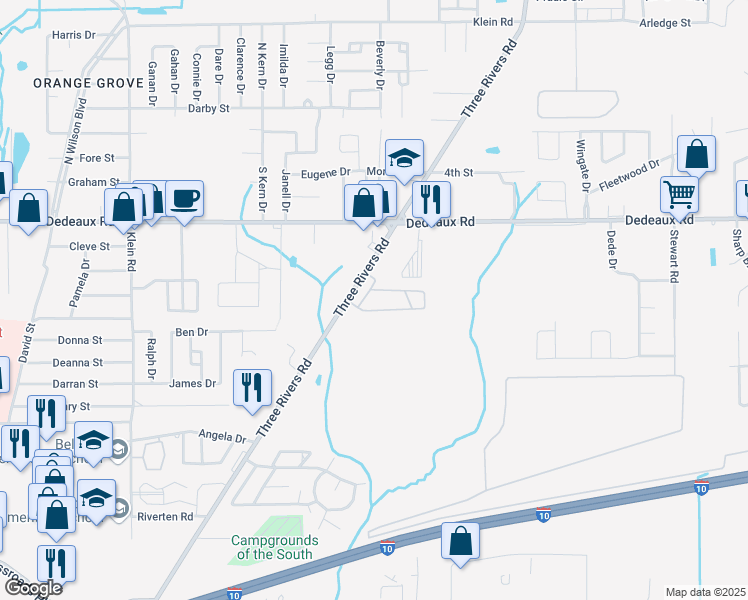 map of restaurants, bars, coffee shops, grocery stores, and more near 11200 Three Rivers Road in Gulfport