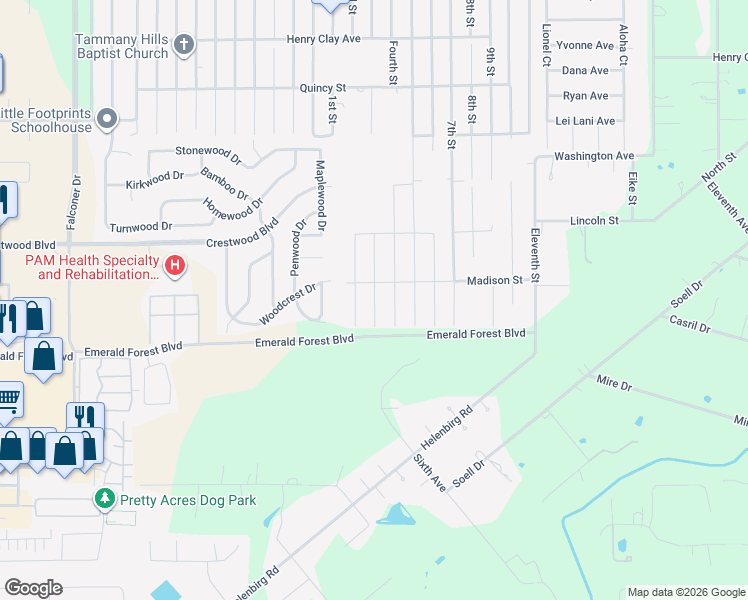 map of restaurants, bars, coffee shops, grocery stores, and more near 70106 3rd Street in Covington