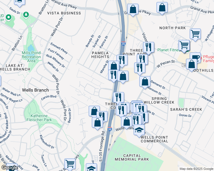 map of restaurants, bars, coffee shops, grocery stores, and more near 2021 Cheddar Loop Road in Austin