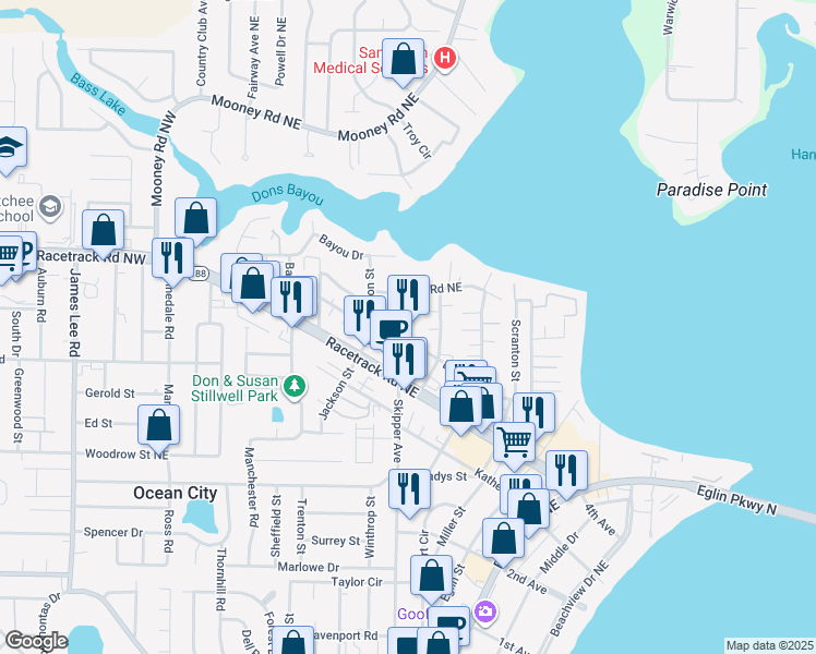 map of restaurants, bars, coffee shops, grocery stores, and more near 925 Skipper Avenue in Fort Walton Beach