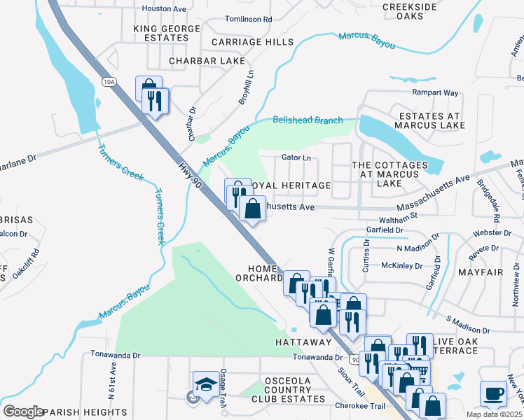 map of restaurants, bars, coffee shops, grocery stores, and more near 112 Boars Head Court in Pensacola