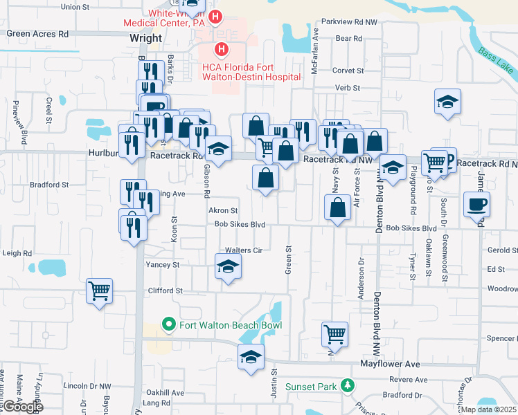 map of restaurants, bars, coffee shops, grocery stores, and more near 106 Hydac Road in Fort Walton Beach