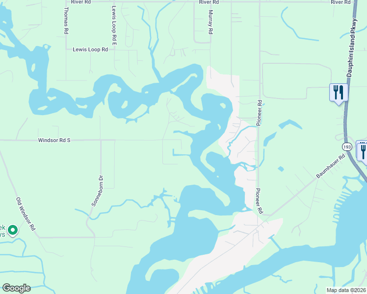 map of restaurants, bars, coffee shops, grocery stores, and more near 3955J Windsor Road South in Theodore