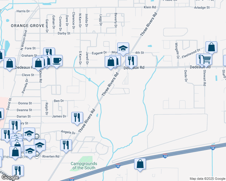map of restaurants, bars, coffee shops, grocery stores, and more near 11200 Three Rivers Road in Gulfport
