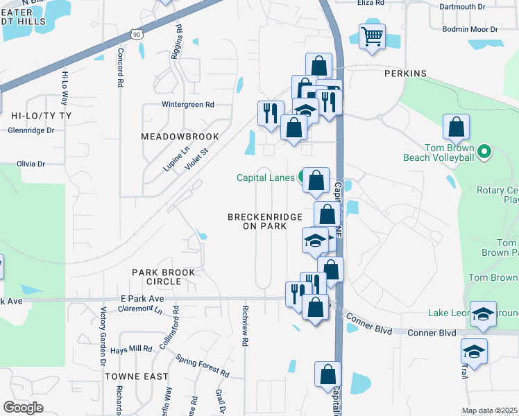 map of restaurants, bars, coffee shops, grocery stores, and more near 283 Whetherbine Way West in Tallahassee