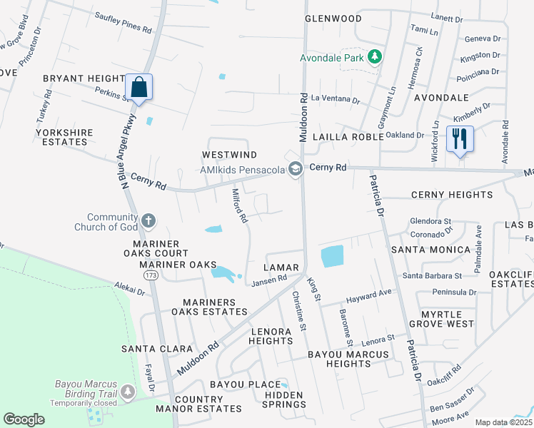 map of restaurants, bars, coffee shops, grocery stores, and more near 7781 Charmeine Drive in Bellview