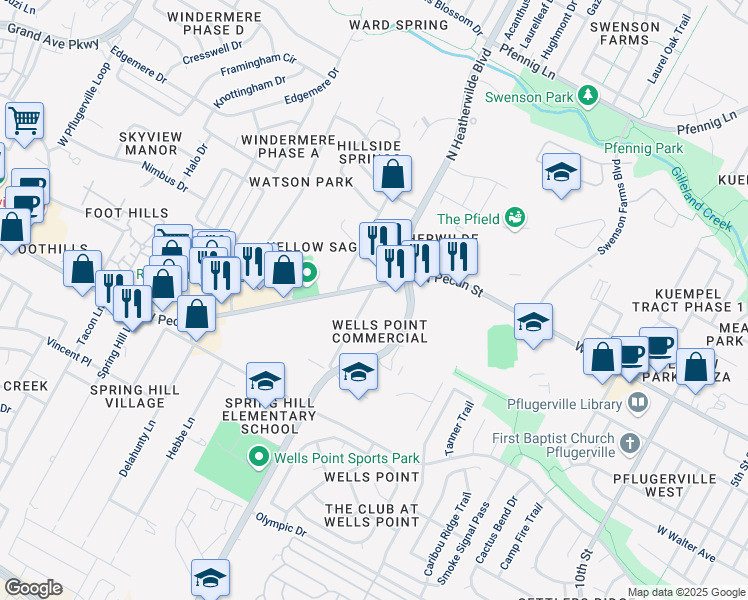 map of restaurants, bars, coffee shops, grocery stores, and more near 705 Old Austin Pflugerville Road in Pflugerville