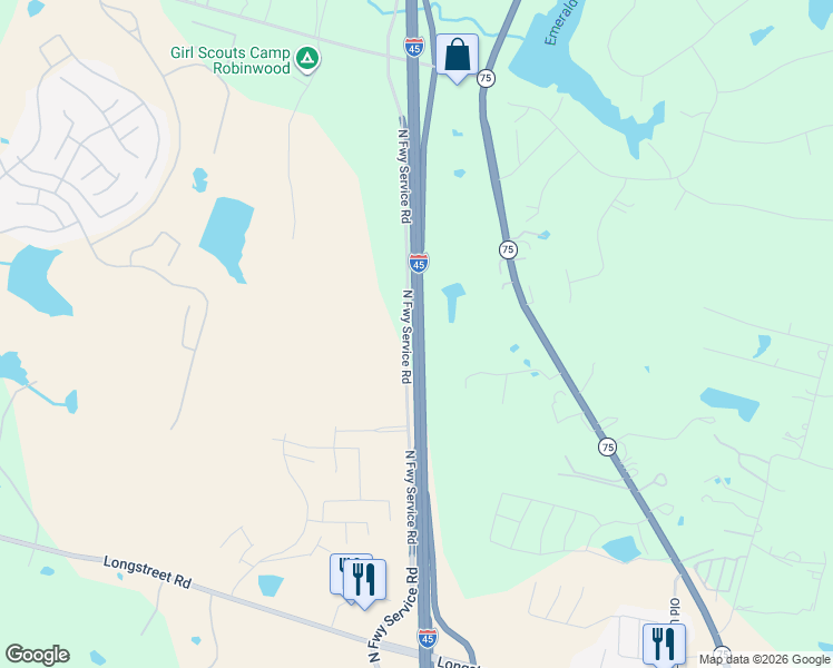 map of restaurants, bars, coffee shops, grocery stores, and more near Interstate 45 North in Willis
