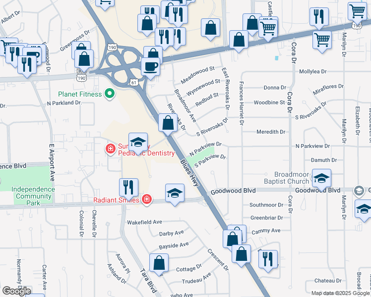 map of restaurants, bars, coffee shops, grocery stores, and more near 8981 Airline Highway in Baton Rouge