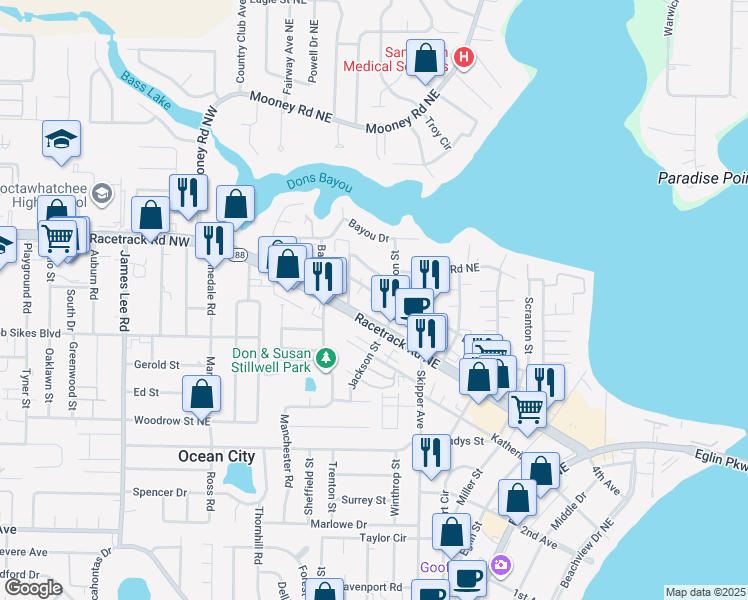 map of restaurants, bars, coffee shops, grocery stores, and more near 215b Truman Street in Fort Walton Beach