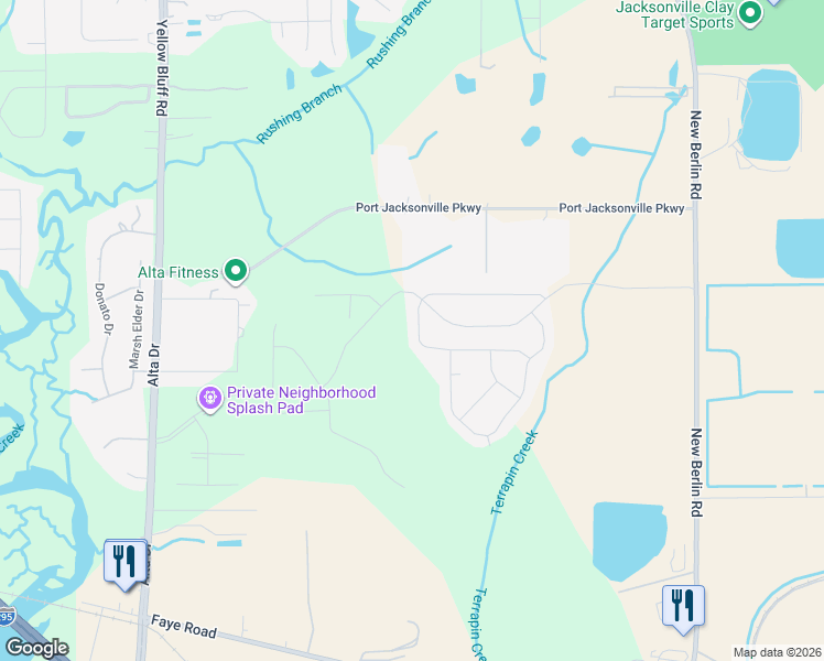 map of restaurants, bars, coffee shops, grocery stores, and more near 3550 Alta Lakes Boulevard in Jacksonville