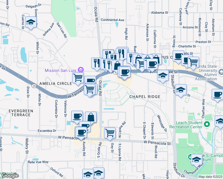 map of restaurants, bars, coffee shops, grocery stores, and more near 1939 Heritage Grove Circle in Tallahassee