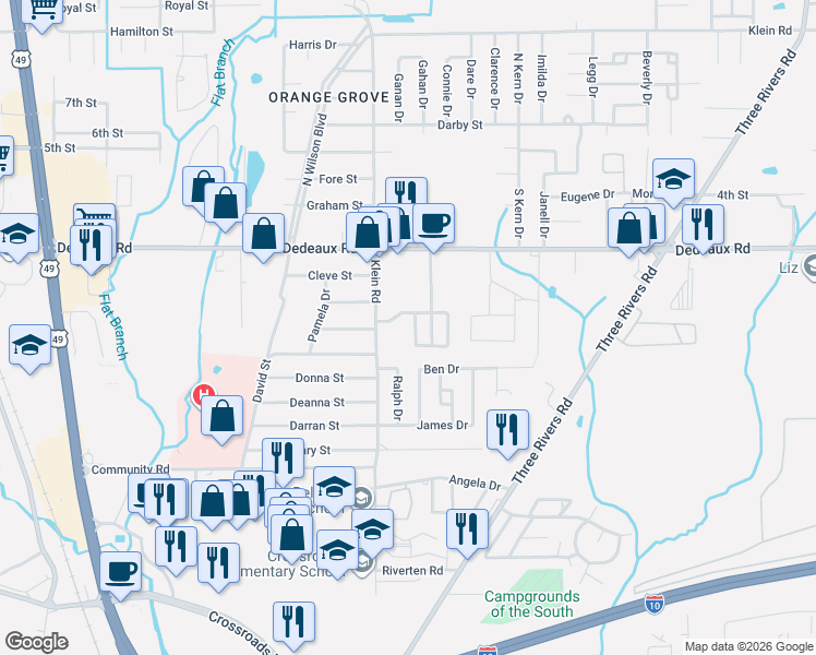 map of restaurants, bars, coffee shops, grocery stores, and more near 14321 Williamsburg Drive in Gulfport