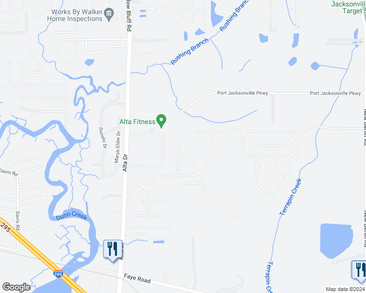 map of restaurants, bars, coffee shops, grocery stores, and more near 11681 Yellow Perch Road in Jacksonville