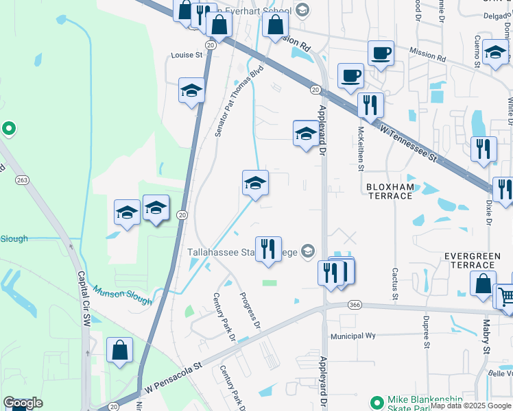 map of restaurants, bars, coffee shops, grocery stores, and more near 500 Appleyard Drive in Tallahassee