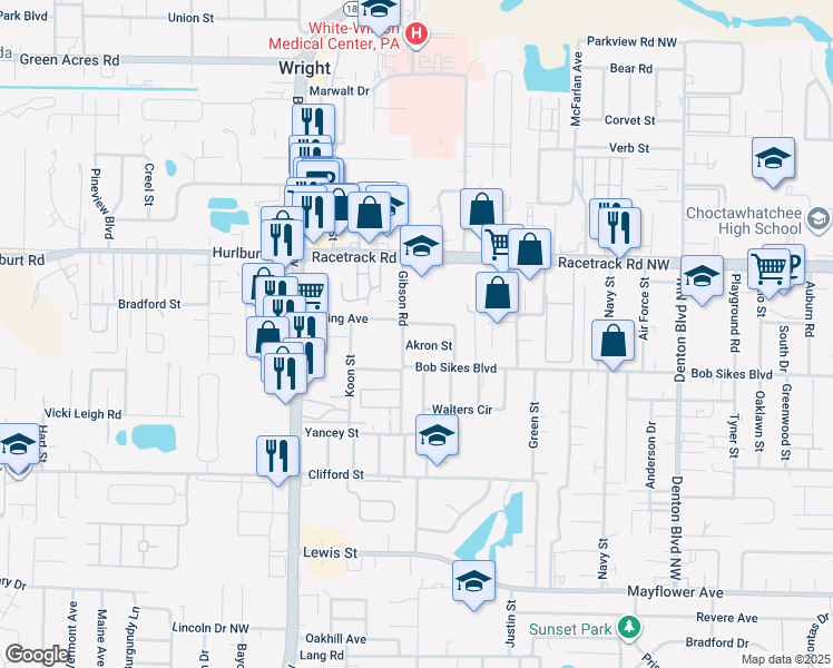 map of restaurants, bars, coffee shops, grocery stores, and more near 5 Gibson Road in Shalimar