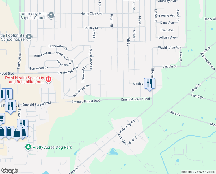 map of restaurants, bars, coffee shops, grocery stores, and more near 70064 3rd Street in Covington
