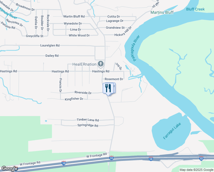 map of restaurants, bars, coffee shops, grocery stores, and more near 7220 Martin Bluff Road in Gautier