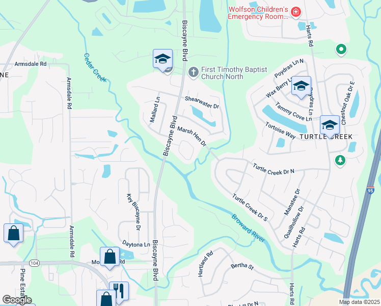 map of restaurants, bars, coffee shops, grocery stores, and more near 1305 Eagle Cove Road in Jacksonville