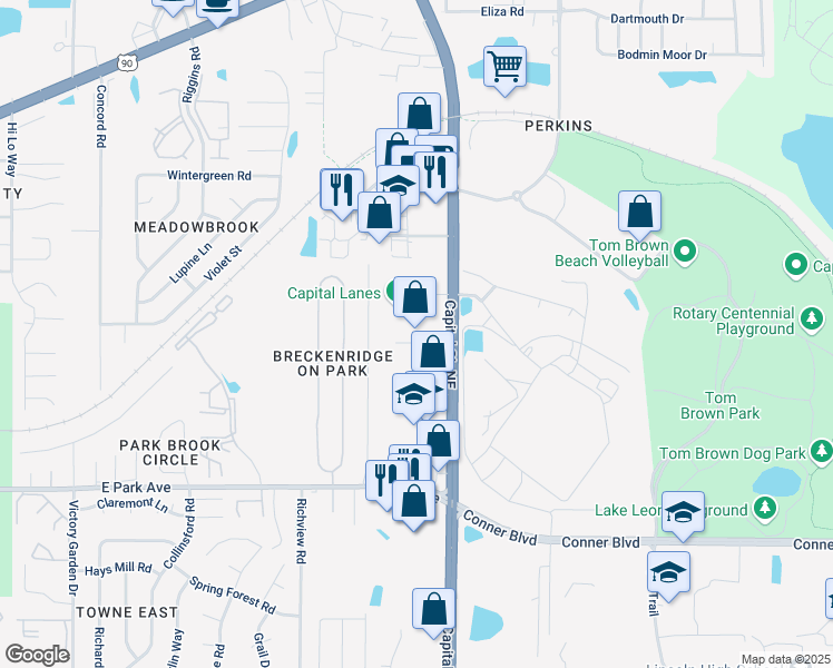 map of restaurants, bars, coffee shops, grocery stores, and more near 2924 Crescent Drive in Tallahassee