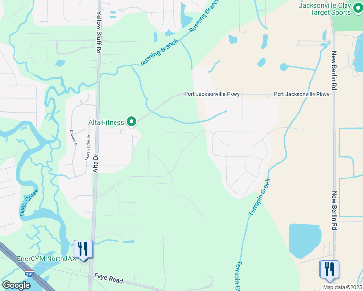 map of restaurants, bars, coffee shops, grocery stores, and more near 11607 White Sturgeon Court in Jacksonville