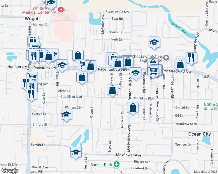 map of restaurants, bars, coffee shops, grocery stores, and more near 812 Navy Street in Fort Walton Beach