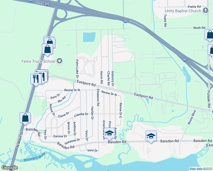 map of restaurants, bars, coffee shops, grocery stores, and more near 563 Eastport Road in Jacksonville