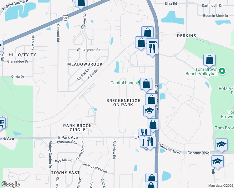 map of restaurants, bars, coffee shops, grocery stores, and more near 206 Whetherbine Way West in Tallahassee