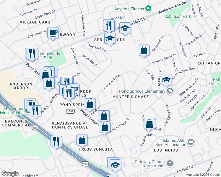 map of restaurants, bars, coffee shops, grocery stores, and more near 12528 Labrador Cove in Austin