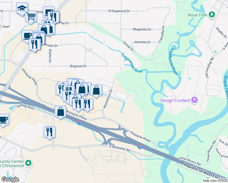 map of restaurants, bars, coffee shops, grocery stores, and more near 8382 Westshore Drive in Covington