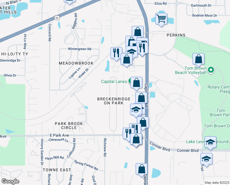 map of restaurants, bars, coffee shops, grocery stores, and more near 283 Whetherbine Way West in Tallahassee