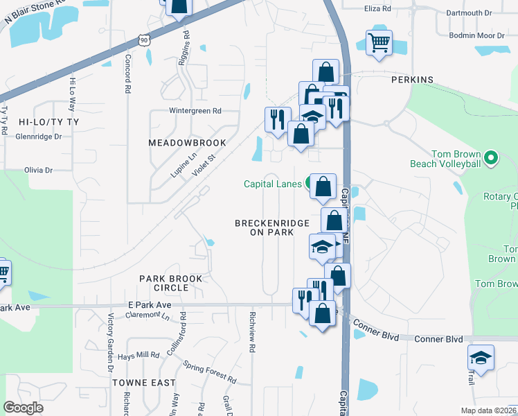 map of restaurants, bars, coffee shops, grocery stores, and more near 206 Whetherbine Way West in Tallahassee