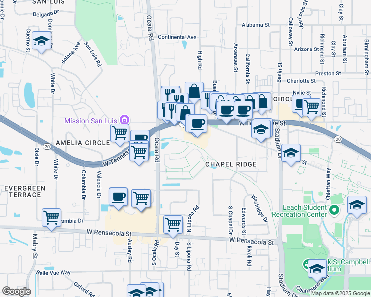 map of restaurants, bars, coffee shops, grocery stores, and more near 1939 Heritage Grove Circle in Tallahassee