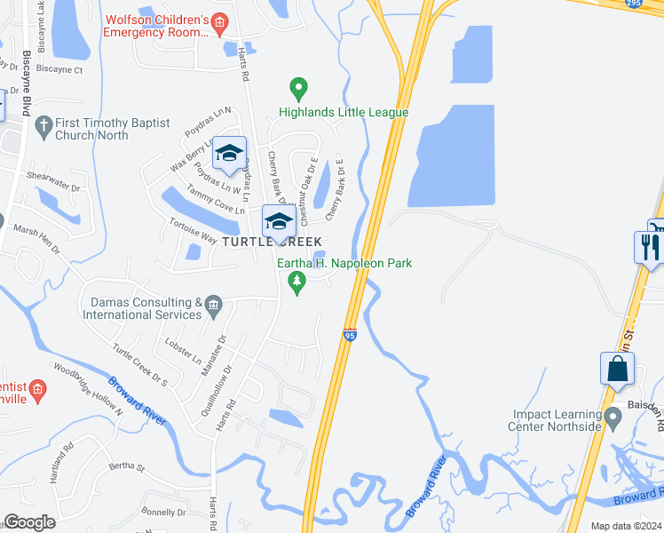 map of restaurants, bars, coffee shops, grocery stores, and more near 719 Sunken Meadow Lane in Jacksonville
