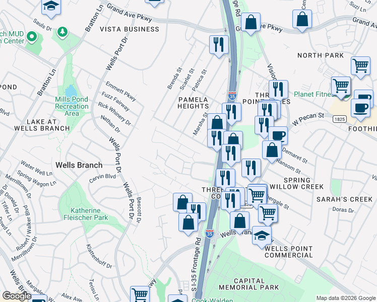 map of restaurants, bars, coffee shops, grocery stores, and more near 1802 Tasmanian Tiger Trace in Austin