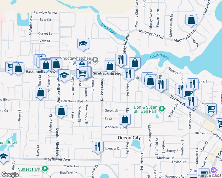 map of restaurants, bars, coffee shops, grocery stores, and more near 116 Truxton Avenue in Fort Walton Beach