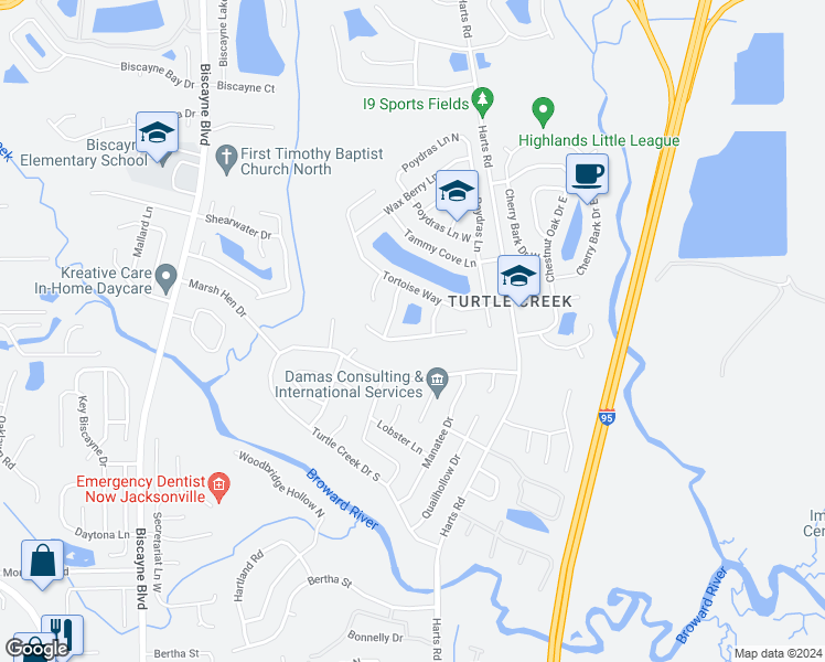 map of restaurants, bars, coffee shops, grocery stores, and more near 937 Chalmet Lane in Jacksonville