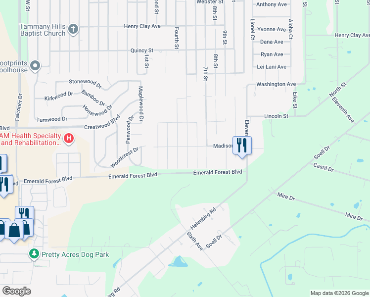 map of restaurants, bars, coffee shops, grocery stores, and more near 70063 Fifth Street in Covington